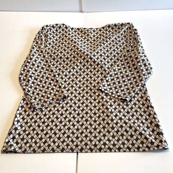 George Stretch Work Casual Brown/Blue Print Blouse Size Medium​ - Picture 5 of 7